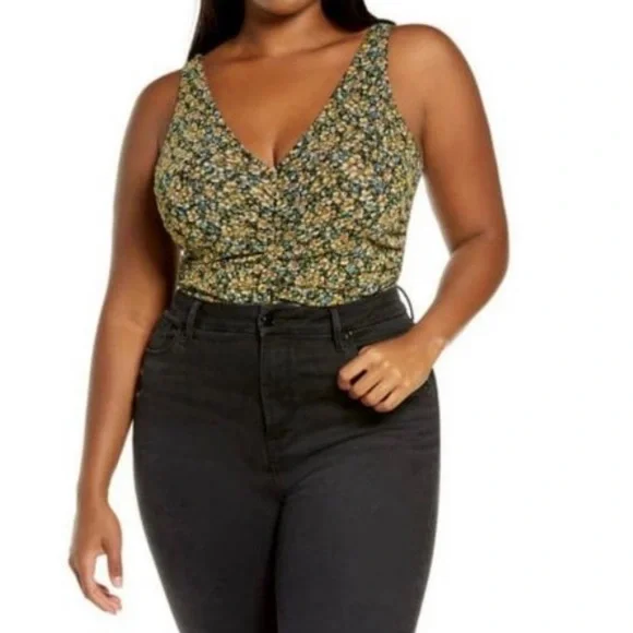 LEITH Ruched Sleeveless Floral Tank Top Mesh Bodysuit | 3X - Picture 7 of 7